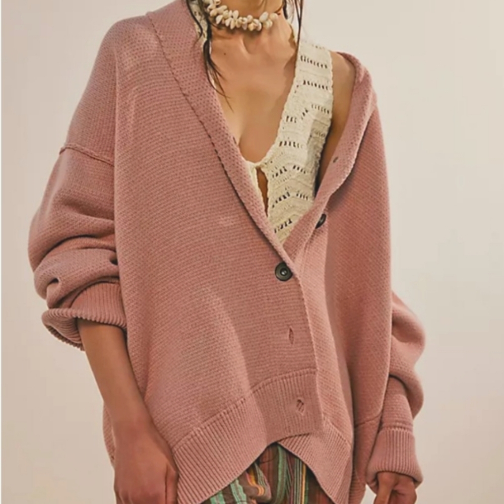 NWT Free People Camomile Cardigan in Dusty Rose